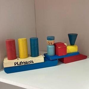 Vintage wooden playskool train toy collectors object nostalgia